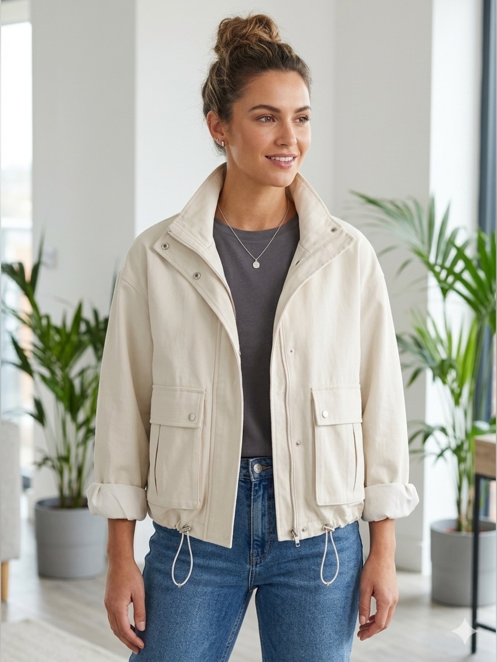 Primark Off-White Utility Jacket | Cropped Cargo Light Bomber Jacket